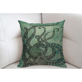 Mugod Green Octopus Cushion Cover Throw Pillow Covers Gorgeous Cool Color Printed Pillow Case for Men Women Decorative Home Sofa Chair Couch 45x45cm/18x18 Inch