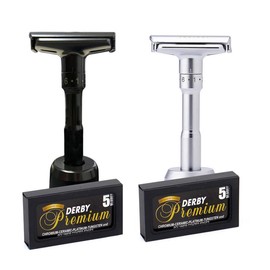 The Shave Factory Premium Double Edge Safety Razor and 5ct Derby Premium Blade - Color: Black