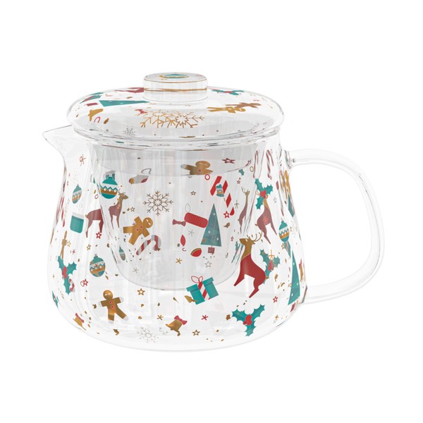 JIDOC 500ml/16.94oz Christmas Glass Teapot,Borosilicate Tea Kettle with Removable Glass
