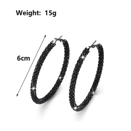 Bling Rhinestone Big Hoop Earrings for Women,Simple Black Cubic Zirconia Huggie Earrings,Trendy Gold Loop Earring Aesthetic Party Jewelry Accessories (Black)