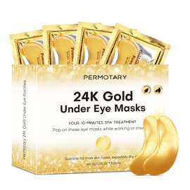 Permotary 30 Pairs 24K Gold Gel Crystal Collagen Under Eye Patches, Eye Mask for Moisturizing Skin, Lighten Dark Circles, Reduce Wrinkles & Puffiness – Easy To Use Eye Patches for Firmness