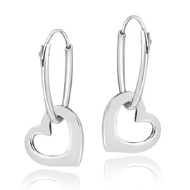 AeraVida Dainty Romantic Love Heart .925 Sterling Silver Hoop Dangle Earrings, 0.55x0.94 inch | Heart Earrings Sterling Silver Hoops | Heart Dangle Hoop Earrings | Silver Heart Earrings