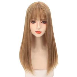 50 cm Straight Head Crown Topper with Thick Fringe Snythetic Middle Part Clip in Hair Tip for Women Cover Thin Hair (27/613)