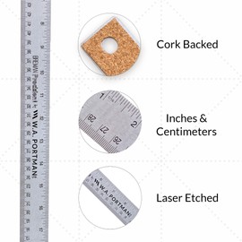 Breman Precision Metal Ruler 24 Inch Cork Back – Stainless Steel Straight Edge, Flexible Non-Slip 24 Inch Metal Ruler with Cork Backing – Imperial & Metric for Crafting, School, Workshop & Home Use