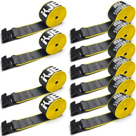 10 Pack Reflective 4 Inch Straps for Flatbed Trailer, 4" x 30' Black Heavy Duty Tie Down Truck Strap, WLL# 5,500 lbs w/Flat Hooks Winch Straps, Cargo Control for Flatbed Truck