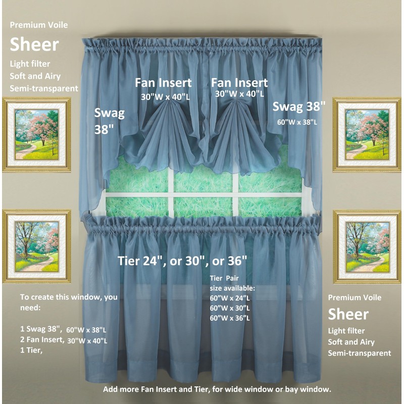 Today's Curtain Emelia Original Voile Tier Pair 36", Wedge Blue,