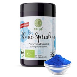 NUR BIO® Blue Spirulina Bio 20 g, mit 65% Phycocyanin, vitaminreiche Nahrungsergänzung und natürliche Lebensmittelfarbe blau, Mikronährstoffe, Aminosäuren