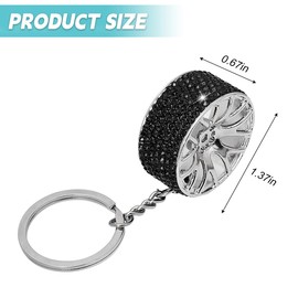 KHGUZ Bling Car Tire Wheel Keychain, Rhinestone Auto Wheel Keyring, Diamond Vehicle Rim Key Chain Accessories, Universal Fit (Black)