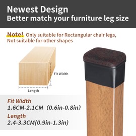 16 Pcs Rectangle Black Felt Chair Leg Floor Protectors for Hardwood Floors, Rectangle Silicone Chair Leg Caps, Chair Leg Covers Cups for Chair Table, Felt Furniture Pads (Fit L:0.6-0.8", W:0.9-1.3")