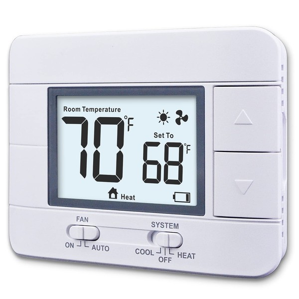 Aowel Non Programmable Thermostat for Home 1 Heat/ 1 Cool, with Room Temperature & Humidity Monitor, 5.0 sq. in LCD White Backlit Screen