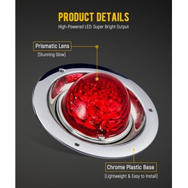 Partsam 2Pcs Watermelon Lights Red LED Stop Turn Tail Marker Lights Prismatic Lens with Chrome Base Replacement for Peterbilt Freightliner Trucks Trailers RVs Motohomes