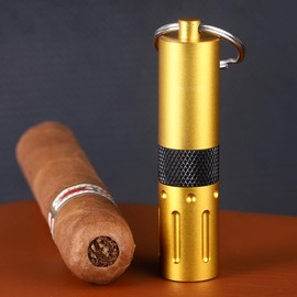 KEENSUN 2-in-1 Cigar Punch Tool Set with Cigar Hole Opener(9mm) and Twin Nubber, Portable Rotary Punch with Key Chain Ring (Yellow)