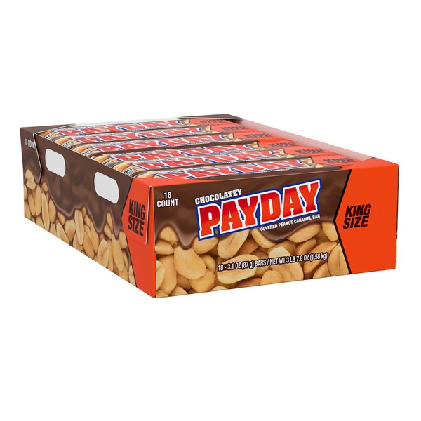 PAYDAY Chocolatey Peanut Caramel King Size, Bulk, Individually Wrapped Candy Bars, 3.1 oz (18 Count)