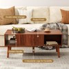 LCRBOL Fluted Coffee Table with Storage, Mid Century Dining Table