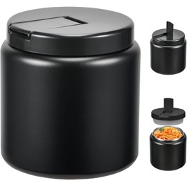 Reeple 26oz Kids Jar for Hot Food, Insulated Vacuum Food Jar with Buckle Lid, Stainless Steel Wide Mouth Leak Proof Insulated Lunch Container for School Picnic Travel, Black