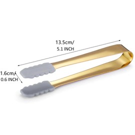 DKJEkdje 2 Pcs Serving Tongs Kitchen Tongs, Stainless Steel Ice Tongs Food Cooking Tong Silicone Sugar Cube Tong Non-Slip Ice Serving Clip for Ice Sugar Cubes, Gold