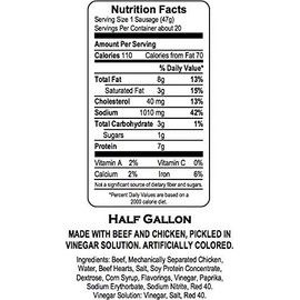 Herbs RED HOT Pickled Sausage (Half Gallon. Jar) 20 Count Beef & Chicken No Pork ( From Candy World)