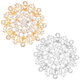 2 Pieces Vintage Austrian Crystal Rhinestone Flower Brooches Golden Silver Plated Large Flower Shape Brooch Pins for Women Wedding Banquet Anniversary Christmas