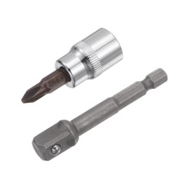 uxcell PH2 Phillips Bit Socket, 3/8" Square Drive CR-V Sockets, S2 Steel Bits 1.89" Length with Hex Shank Power Drill Adapter