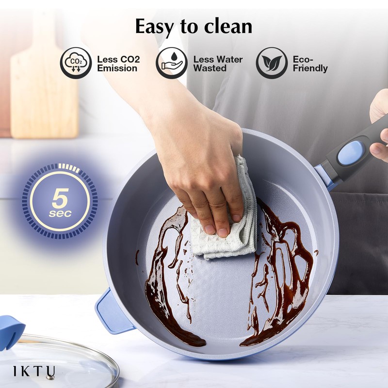 IKTU Ceramic Nonstick Deep Frying Pan, 11Inch Nonstick 4Qt Saute