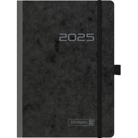 BRUNNEN Book Calendar Model 796 (2025), 2 Pages = 1 Week, A5, 128 Pages, Cardboard Cover, Flexible, Black
