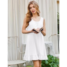 Ekouaer Nightgowns for Women Sleeveless Nightdress Cute Night Gowns Short Sleepshirt Soft Sleepwear Pajama Dress White Large