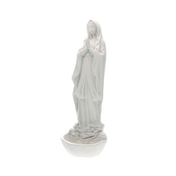 Our Lady Of Lourdes Bright Ivory 3 x 8 Resin Stone Tabletop Rosary Holder