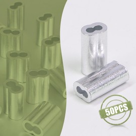 Jamiikury 50pcs M1 Aluminum Cable Crimps, Crimping Loop Sleeve Wire Rope Sleeves, Metal Double Barrel Ferrules for Wire Rope End