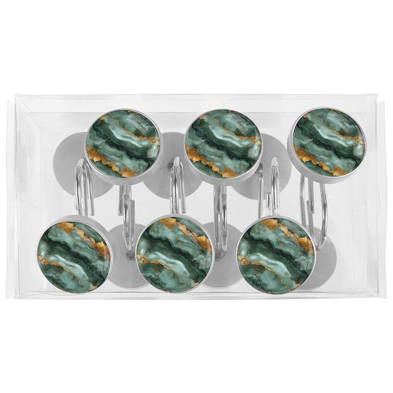 Marbling Shower Curtain Hooks,12 Pcs Rust Proof Glass Surface Stainless