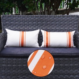 ONWAY Fall Outdoor Pillow Covers Waterproof 12x20 Set of 2 Autumn Decorative Throw Pillow Cover Beige and Dark Yellow Striped Outdoor Pillows for Patio Furniture