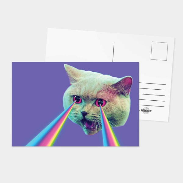 32 Crazy Kitty Postcards Rainbow Lasers - Cat Eyes for