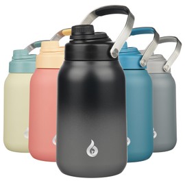 BJPKPK Half Gallon Insulated Water Bottles, 64oz Water Jug with Metal Handle & BPA Free Spout Lid, Dishwasher Safe Flasks, Large Stainless Steel Gym Sport Jugs, Black Grey