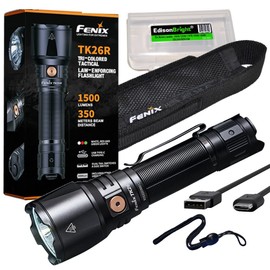 Fenix TK26R 1500 Lumen White/red/Green LED Hunting Flashlight, Rechargeable Battery with EdisonBright Accessory Carry case Bundle