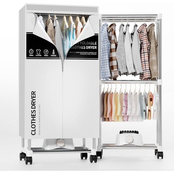 Clothes Dryer, Portable Drying Machine with Timer, 60inch Laundry Drying