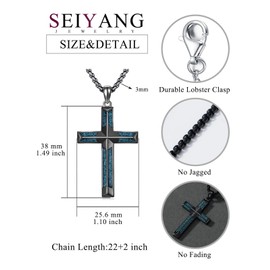 Seiyang Black Cross Necklace for Men 925 Sterling Silver Turquoise Cross Pendant Necklace Christian Jewelry Cross Gifts for Men Women