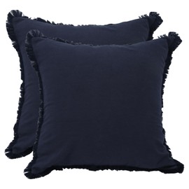 Betadistor Set of 2 Cotton Cushion Covers with Fringe Tassels 18 x 18 inch, 45x45 cm, Dark Blue Soft Decorative Throw Pillow Cases for Sofa Bedroom Pillow Shell, Dark Blue, 518-0388