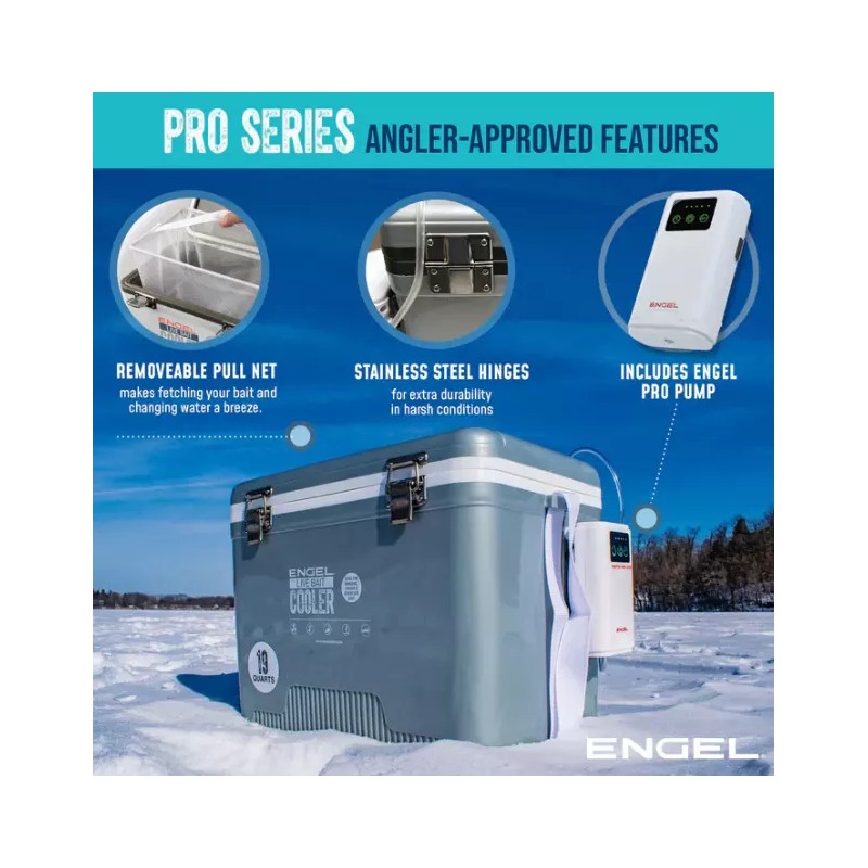 Engel 19QT Pro Live Bait Cooler with Rechargeable Aerator Silver