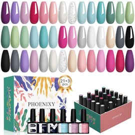 PHOENIXY- Esmalte de uñas en gel, juego de 21 colores de esmalte de uñas en gel, rosa, rojo, azul, verde, gris, negro, kit de uñas con purpurina      
