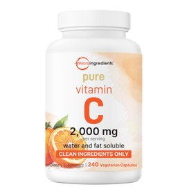 Pure Vitamin C 2,000mg, 240 Veggie Capsules | Highly Bioavailable Fat & Water Soluble Forms | Max Potency | Antioxidant & Immune Support Supplement | Easily Absorbed, Non-GMO, Filler Free