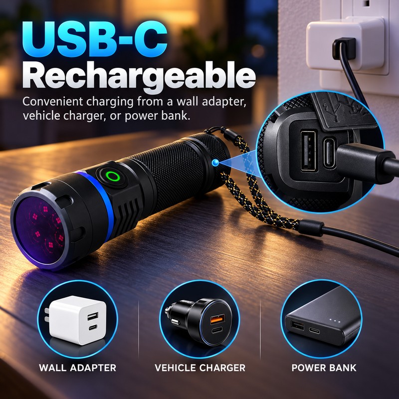 365nm UV Flashlight for Pet Stain Detection – Dual-Mode Blacklight