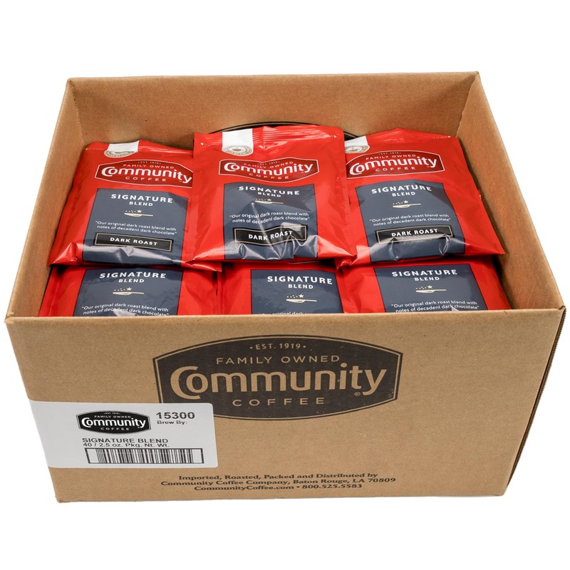Community Coffee Signature Blend, Dark Roast Pre-Measured Coffee Packs, 2.5