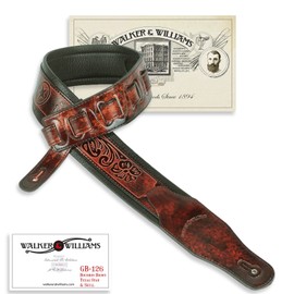 Walker & Williams GB-126 Bourbon Brown Padded Guitar Strap Texas Stars & Skulls