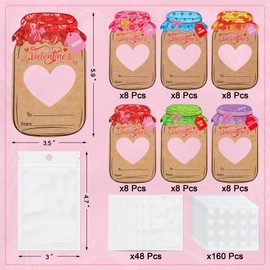 AUGTHEEP 48 Pack Valentines Cards for Kids, Mason Jar Valentines Day Cards Candy Holder Valentine Gifts for Classroom School Exchange Party Favors (Candy Not Included)
