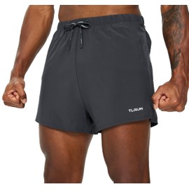 TLRUN Men's Ultra Lightweight 3" Running Shorts Lined Marathon Trail Athletic Shorts(Medium, Darkgrey)