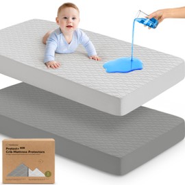 Waterproof Crib Mattress Protector Cover Fitted - 2-Pack Quiet Baby Mattress Topper Crib Sheets, 52" x 28" Soft Quilted Cotton Baby Sheet, Easy Fit, Durable Toddler Liner (Granite)