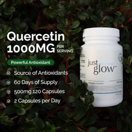 Just Glow Quercetin 500mg 120 Vegan Capsules - Antioxidant Supplement - Made in Canada - 120 Veg Capsules (2 Months)