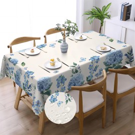 SUMLAND Rectangle Tablecloth Floral Tablecloth Polyester Waterproof Stain Wrinkle Free,Blue Flowers Table Cloth for Home Kitchen Dining Party Patio Indoor Outdoor Use 60"x84"