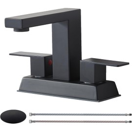 Black 2 Handle Centerset Bathroom Faucet,Matte Black 4 Inch Bathroom Sink Faucet Modern Vanity Faucets for Sink 3 Hole Lavatory Bath Faucet with Lead-Free Supply Hose and Pop up Drain