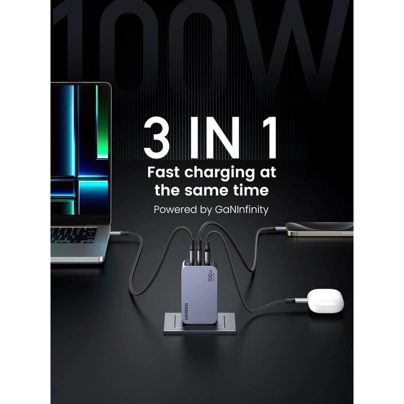 UGREEN Nexode Pro 100W GaN 3-Port USB-C, Ultra Compact Fast