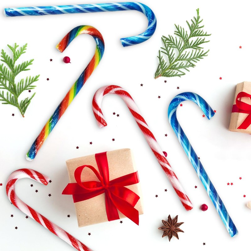 Christmas Candy Canes Tutti Frutti, Blue/White Peppermint, Red and White